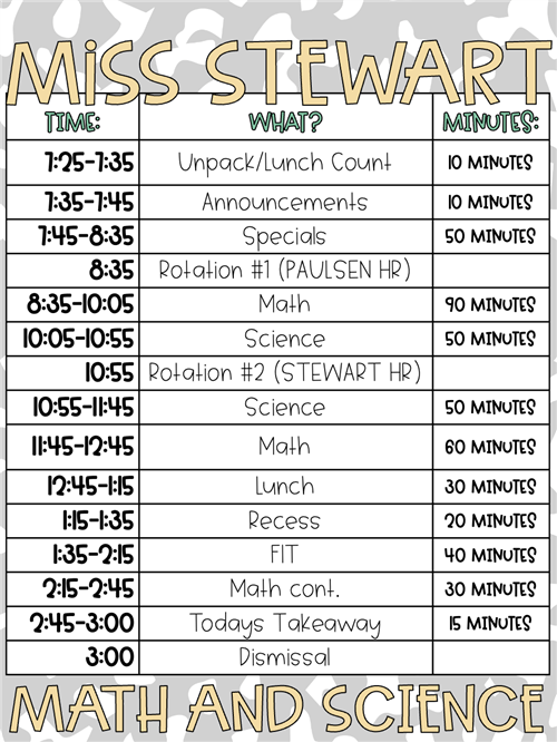 Miss Stewart's Daily Schedule